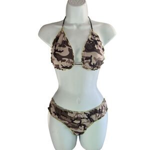 Unbranded Bikini Top And Bottom Camuflase Printed In Light Brown Color Size S